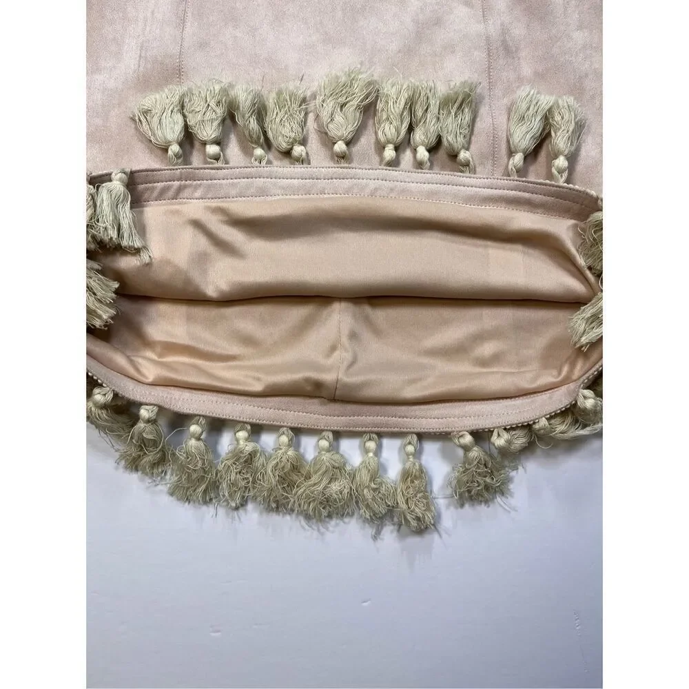 Showpo Dream Life Faux Suede Tassel Mini Skirt Beige Size AUS 12 USA Size 8